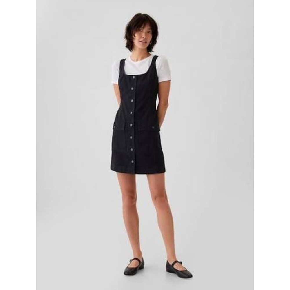 Gap Utility Button Mini Dress Size Small Black Grunge Goth Contemporary
